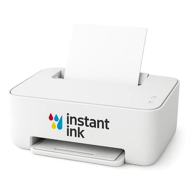 a white printer featuring the Instant Ink logo, minimal style sticker