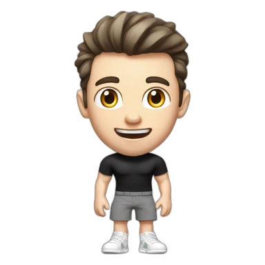 amazed Open with surprise mouth Pale skinned Fit Man With the biceps and dark brown hair in black shirt, gray sports shorts and white Sneakers sticker