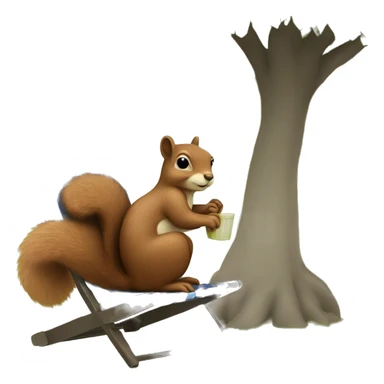 Squirrel sitting in a lawn chair under a pecan tree sticker