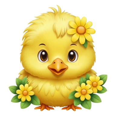 Cute realistic chick with flowers  sticker
