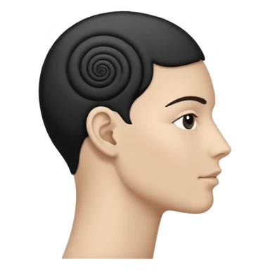 Minimalistic flat vector icon, iOS style, thin black contour on white background. Human head silhouette with spiral inside. Clean, no text, no shadows.
 sticker