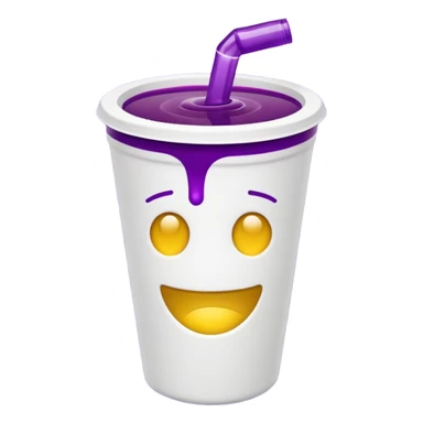  White styro with purple juice inside visible from the top only. Add a stoned yellow emoji face  sticker