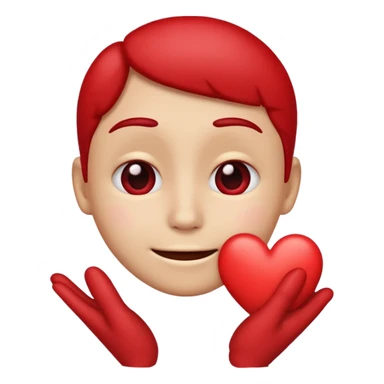 A red emoji that is sad and has a hand making a heart sticker