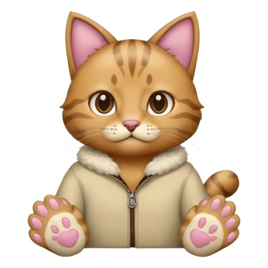 A man wearing cat clothes  and showing his paws sticker