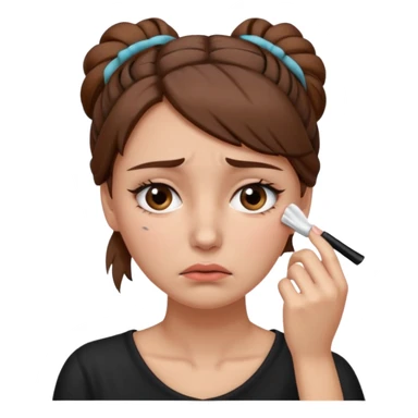["Sad woman with brown hair tied up, wiping away a tear."] sticker