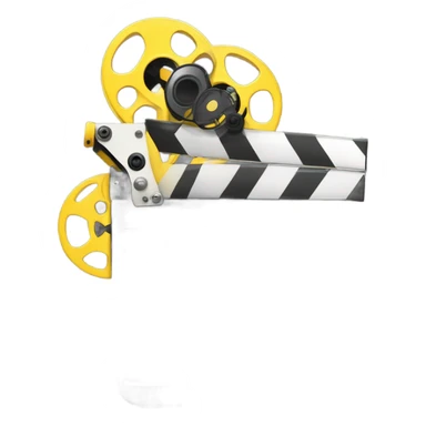 A black and yellow film reel, clapperboard, and movie camera. sticker