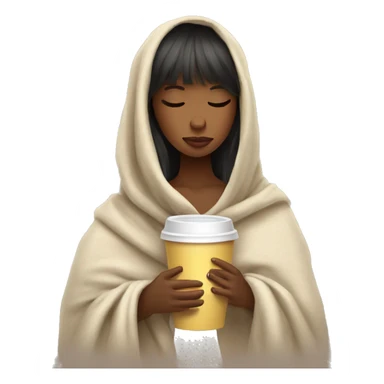 girl with bangs inside a blanket sipping coffee eyes closed sticker