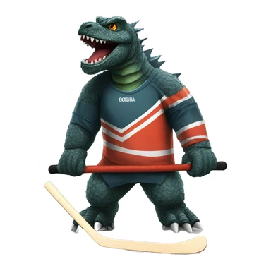 Godzilla dressed as a hockey player sticker