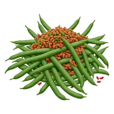 Dry Fried String Beans with minced pork and spices, simplified emoji style with bold outlines and bright colors, cartoon style Gan Bian Si Ji Dou sticker