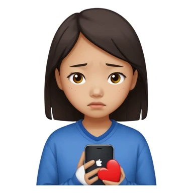 chinese teenage female having Heartbreak - feeling of deep sadness when love ends - holding cellphone sticker