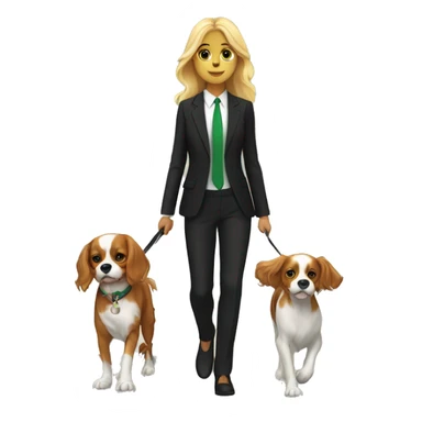Blonde girl with green eyes going for a walk in suit with cavalier King Charles spaniel  sticker