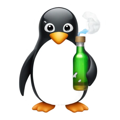 penguin with a glass bottle and a vape sticker