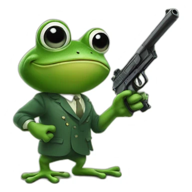 Frog pointing a gun at you sticker
