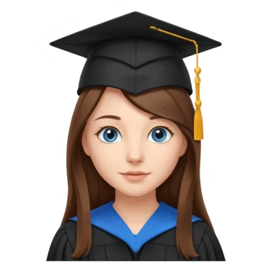 school graduation with a pretty female graduating student with long brown hair, blue eyes sticker