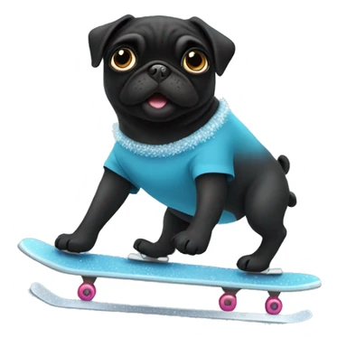 Black pug ice skating sticker