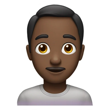 he has got a black short hair, big eyes, big nose with fair confections sticker