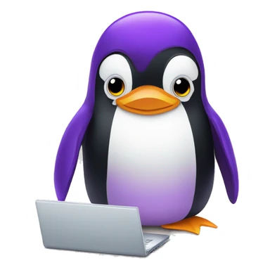 a puple penguin working on a laptop  sticker