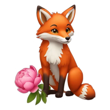 red fox with peony sticker