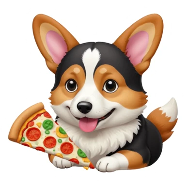 black tri-color corgi eating pizza sticker