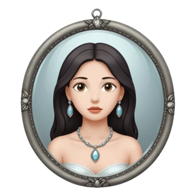 Woman facing ancient mirror, reflection slightly delayed and darker sticker