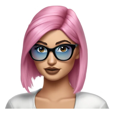 Photo Realistic kylie jenner stylish pink hair BLUE eyes and glasses posing  sticker
