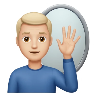 An man looking into a mirror holding his hand up sticker