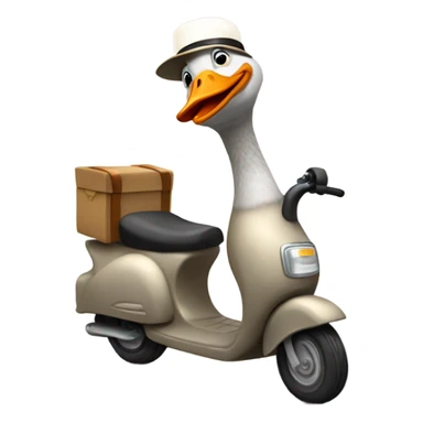 Goose riding a scooter with a funny hat on its head sticker