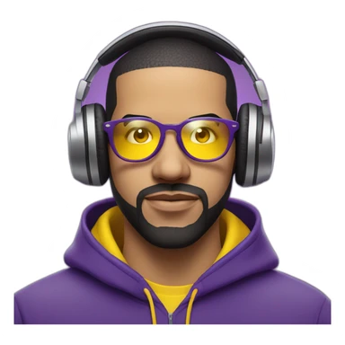 drake in purple hoodie and shiny yellow rectangular glasses wearing purple headphones sticker