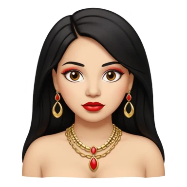 Mexican Light skin big brown eyes glamorous thick full figured women black medium straight hair red lips necklace  sticker
