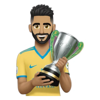 I want an emoji of the player Riyad Mahrez holding the African Cup sticker