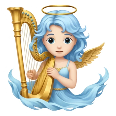 A serene angel with pastel-blue waves of hair, carrying a golden harp.








 sticker