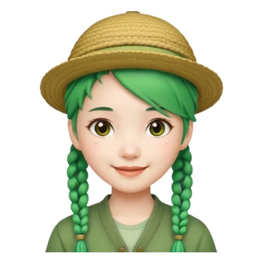chinese girl green haired with braids an hat sticker