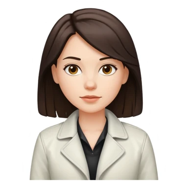 white girl with white jacket and dark brown shoulder-length hair sticker