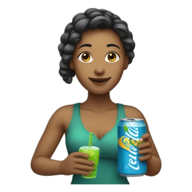 woman smiley holding sprite sticker