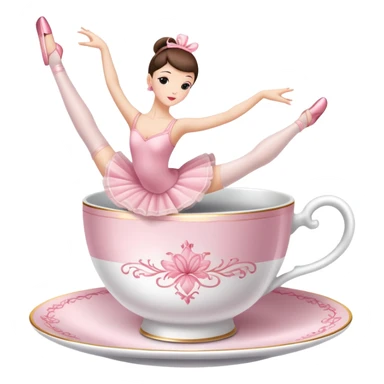 Elegant china tea cup with saucer wearing pink ballet slippers and performing an arabesque sticker
