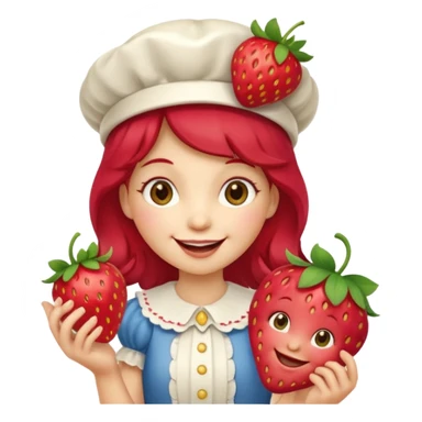Vintage cartoon character strawberry shortcake hold a strawberry sticker
