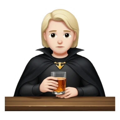 Caucasian in black cape sitting sad at bar sticker