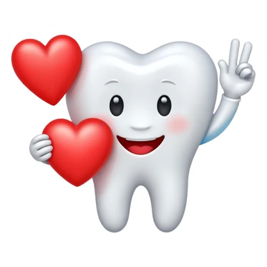 cute tooth character holding a red heart, emoji style sticker