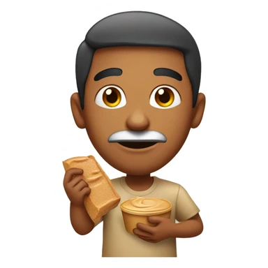 Indian man with mouth full of peanut butter sticker