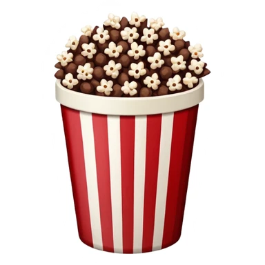 Chocolate popcorn in a paper jar with red and white vertical lines sticker