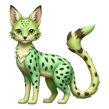 Epic complex detailed emerald-green pastel-lime-green dark-brown beige pastel realistic aesthetic-scenic-Fakémon-Sprigatito-Floragato-Meowscarada-Trico-Sergal-Serval-Vernid-creature (full body) sticker