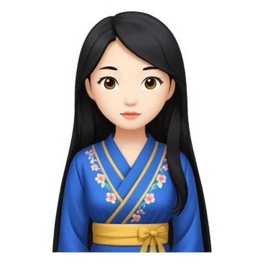 Asian women from japan wearing a dress with black long hair sticker