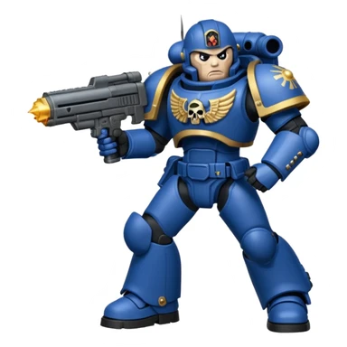 warhammer40k space marine holding a weapon. Weapon is firing. sticker