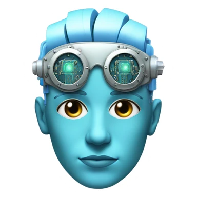 Pastel blue haired cyborg head with silver steampunk goggles and circuits sticker