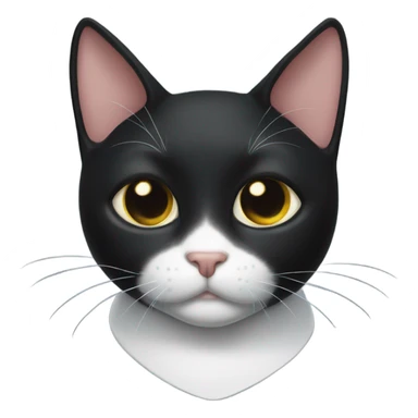 A black cat with a white spot on his chest, like an apron, and a white triangular nose sticker