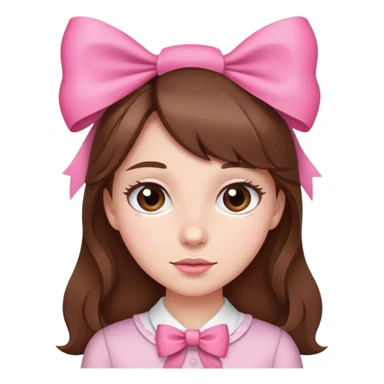 a girl with brown hair and a pink bow sticker