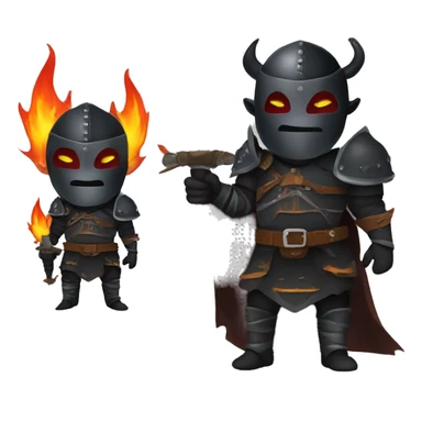 Orc black knight with night armor, sword with flames, Halloween theme, emoji sticker