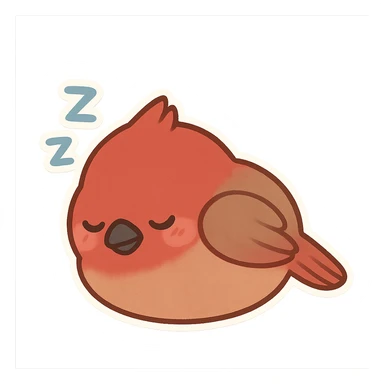 chick cardinal sleeping curled up, Z bubbles, cozy rounded shape sticker