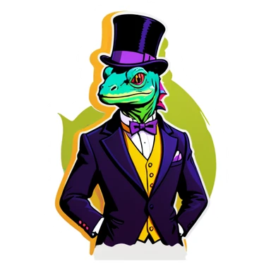 Lizard in a top hat and suit sticker