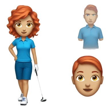 a female golf coach with red hair, light skin, blue shirt sticker